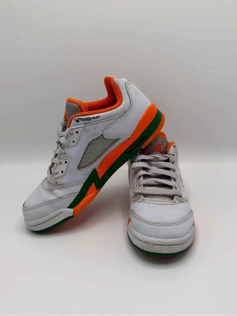 Kids White Athletic Sneakers with Orange & Green Accents